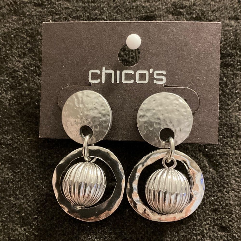 0015- New Chico's Textured Silver Drop Earrings